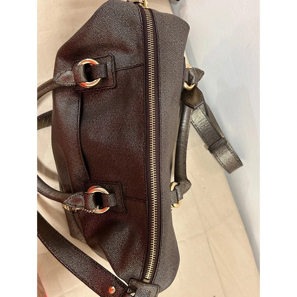 Cole Haan Metallic Shimmer Leather Satchel Crossbody Bag Brown Gold